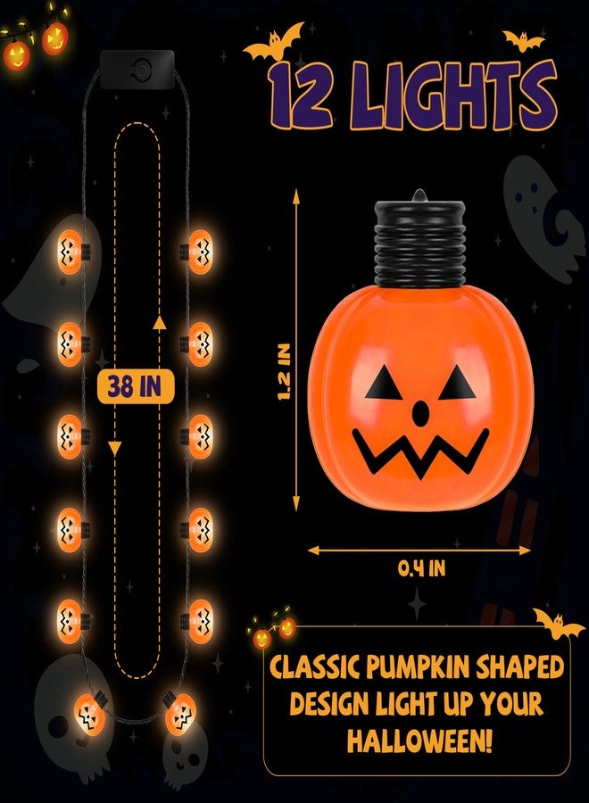 EOBOH Halloween Necklace Accessories, 3PCS 12 Bulbs Pumpkins Light up Halloween Necklaces Bulk, Party Favors Necklaces with Pumpkins, Glow Necklace for Trick or Treat Party Supplies - Image 2